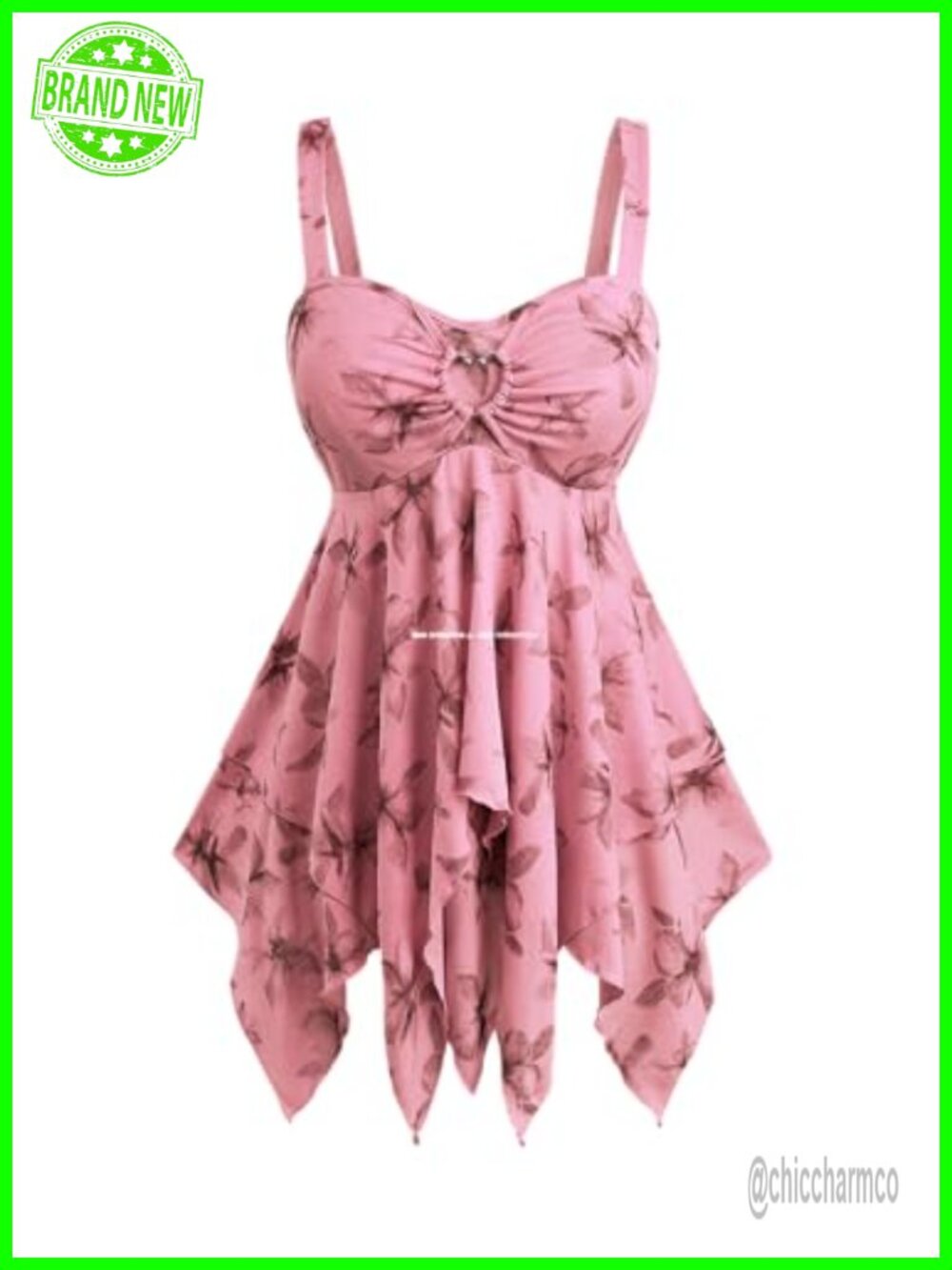 Plus Size Floral Hanky Hem Babydoll Tank Top Sweetheart Neck Sleeveless